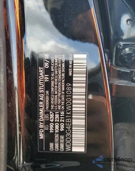 2019 Mercedes-Benz A 220 из США, поврежденный, VIN WDD3G4EB1KW001089